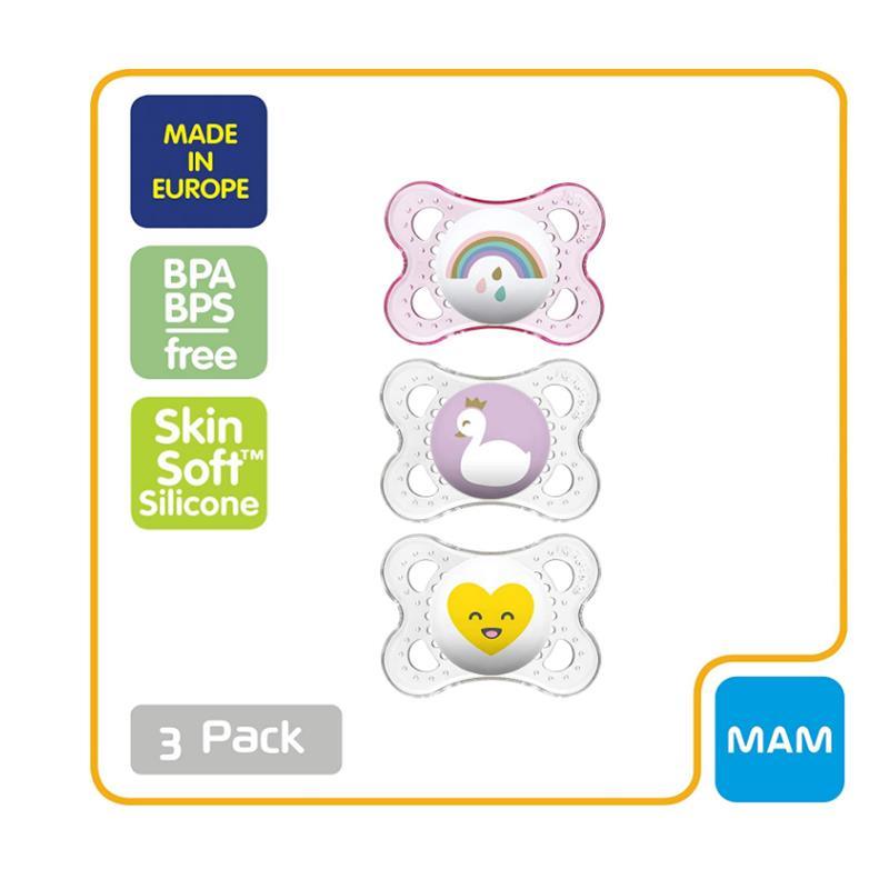 MAM 3-Pack 0-6M Silicone Pacifiers - Pink/Clear Image 2