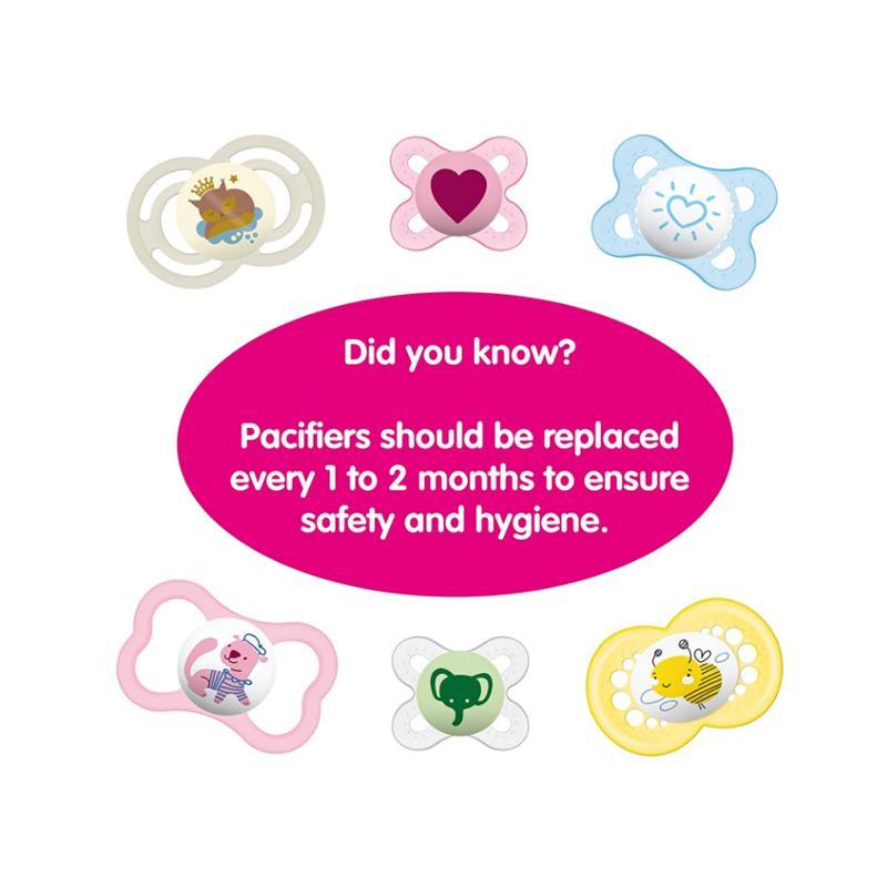 MAM 3-Pack 0-6M Silicone Pacifiers - Pink/Clear Image 3