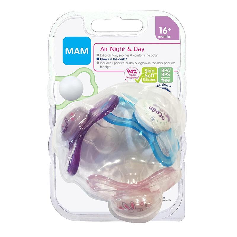 Mam - 3Pk Girl Air Night & Day Pacifiers, 16M+ Image 2