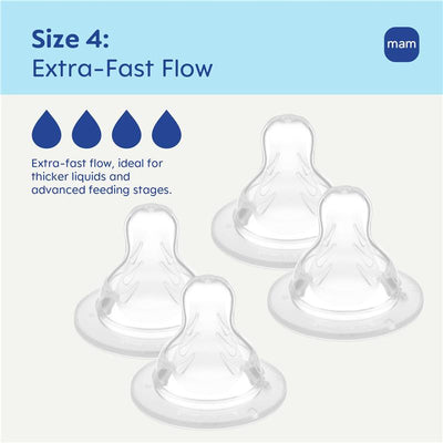 MAM 4Pk Baby Bottle Nipples Extra Fast Flow Size 4, 6M Image 2