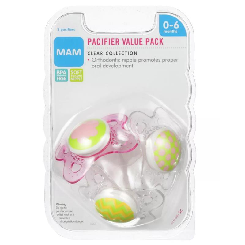 Mam Clear Orthodontic Pacifier, 3-Pack, 0-6 Months, Colors May Vary Image 3