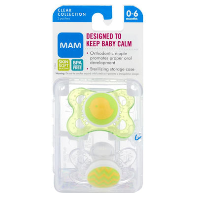 Mam - 2Pk Clear Orthodontic Silicone Pacifier 0/6M, Colors May Vary Image 1