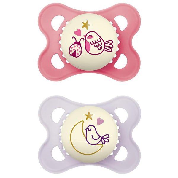 Mam。ナチュラル、パープル Mam - 2Pk Original Night Silicone Pacifier Girl, 0/6M