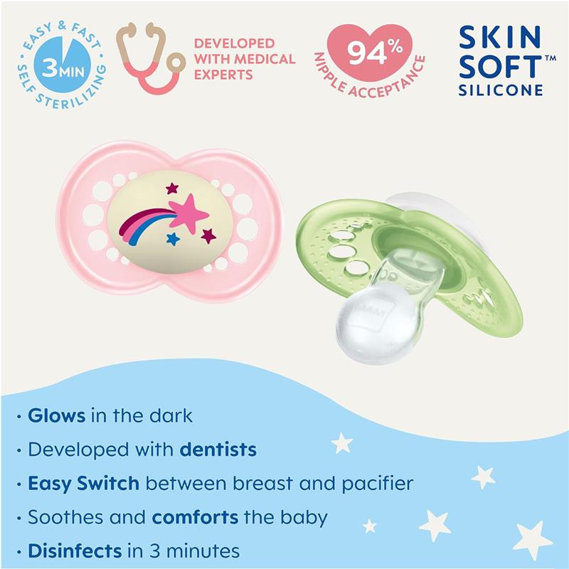 Mam - 2Pk Original Night Pacifiers, Glows in The Dark, 6/16M Image 6