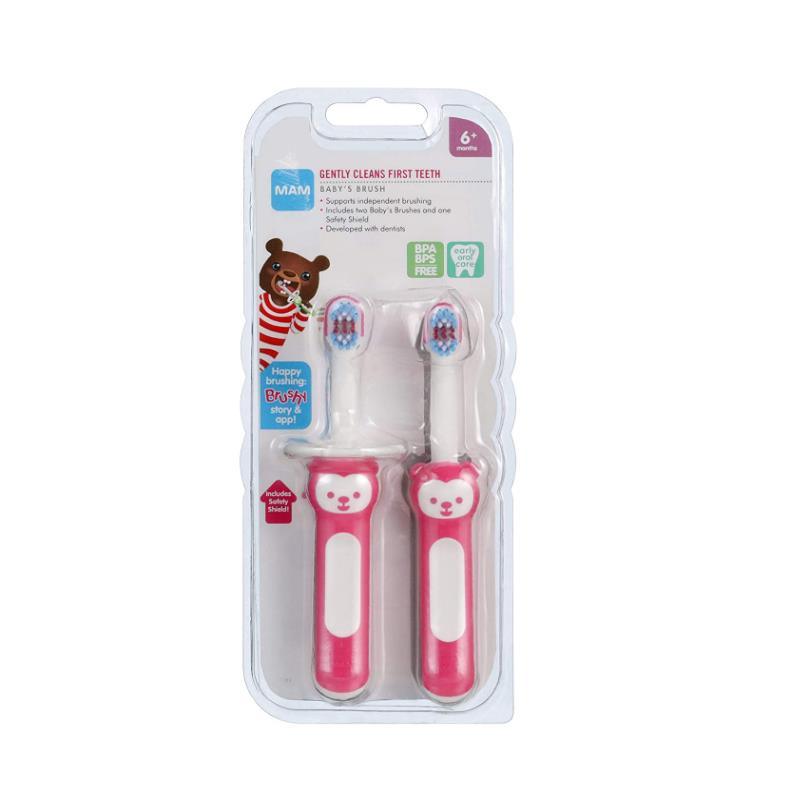 MAM Learn to Brush Baby Toothbrush Set 5+M - Pink Image 2