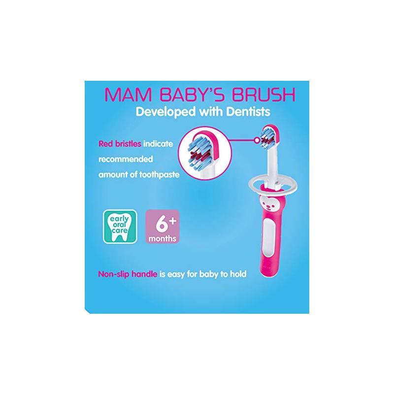 MAM Learn to Brush Baby Toothbrush Set 5+M - Pink Image 4