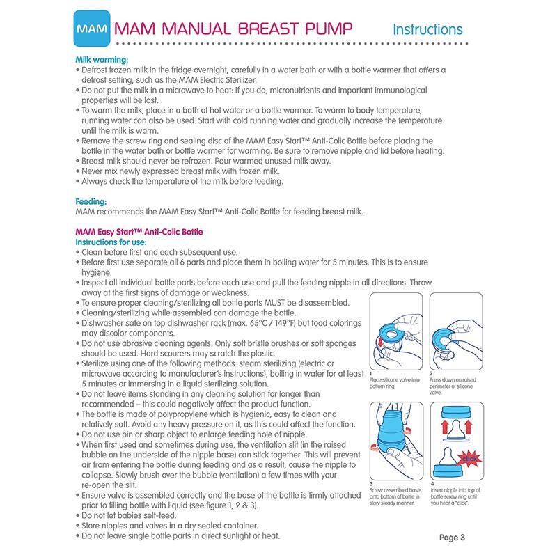 Mam Manual Breast Pump, Portable Breast Pump With Easy Start Anti-Colic Baby Bottle, Includes 2 Bottle Nipples, Unisex Image 3