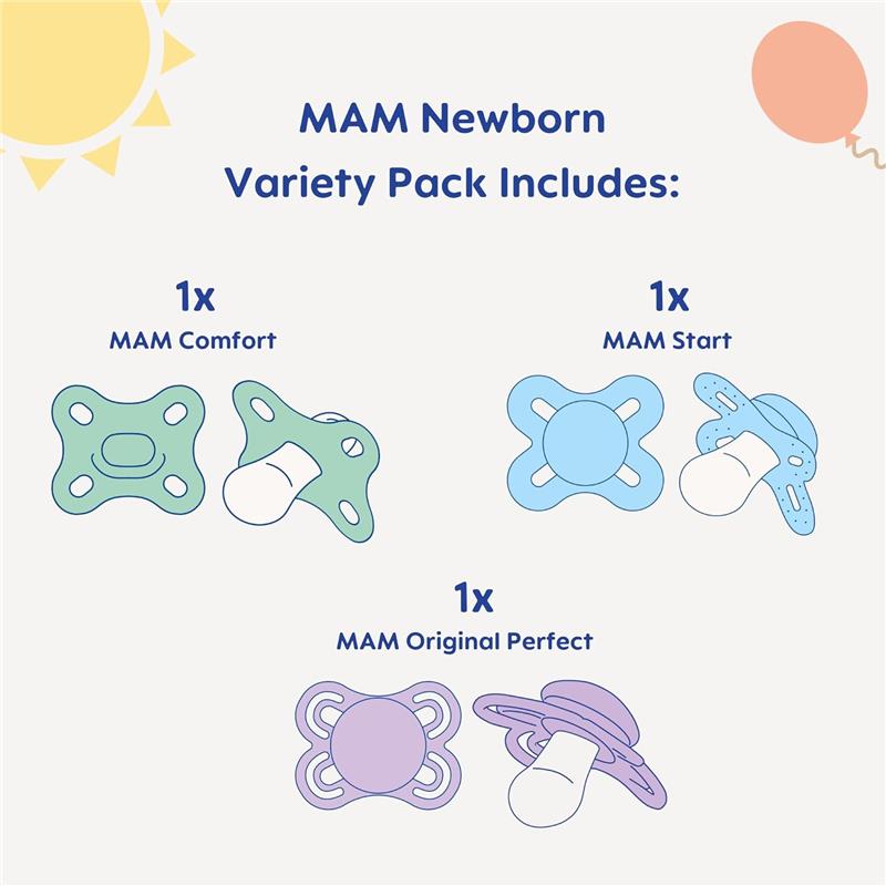Mam - 3Pk Newborn Variety Pack Unisex Pacifier, 0/3M Image 5