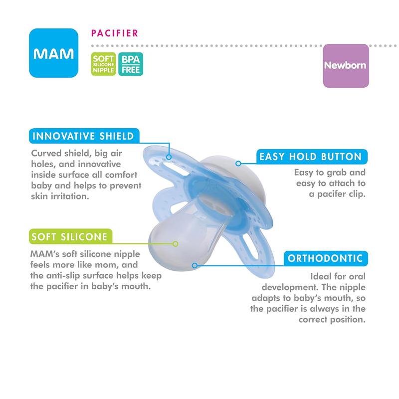 Mam - 2Pk Start Silicone Pacifier 0/3M, Colors May Vary Image 2
