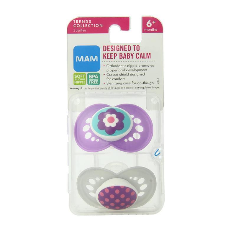 Mam Trends 6+M Silicone Pacifier - Colors May Vary, 2-Pack Image 1