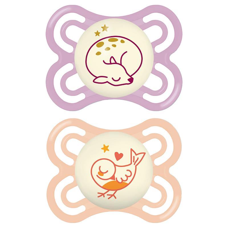 MAM's 2-Pack 0-6 months Perfect Night Pacifiers - Pink/Purple Image 1