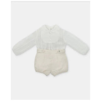 Martin Aranda - Baby Boy Set Shirt & Boys Shorts With Suspenders Tenerezza, Ivory Image 1