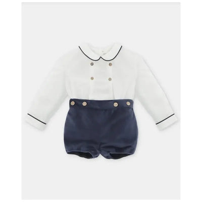 Martin Aranda - Baby Boy Set Shirt & Boys Shorts With Suspenders Velour Dark Blue Image 1