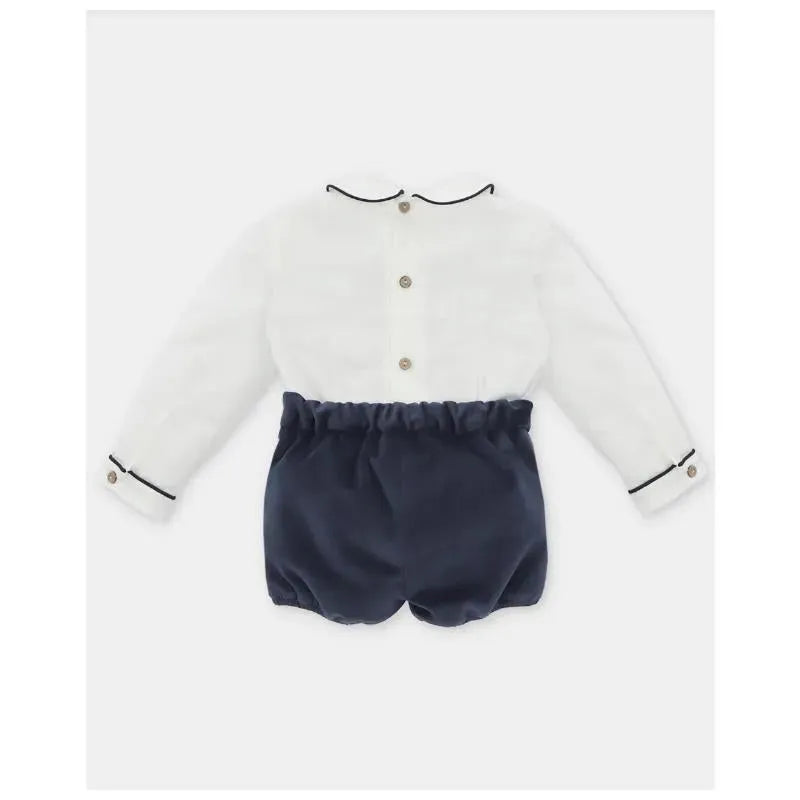 Martin Aranda - Baby Boy Set Shirt & Boys Shorts With Suspenders Velour Dark Blue Image 2