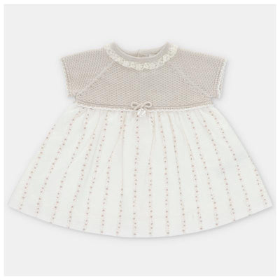 Martin Aranda Baby Girl Dress Knit & Woven Combo Quebec, Beige Mix Image 1