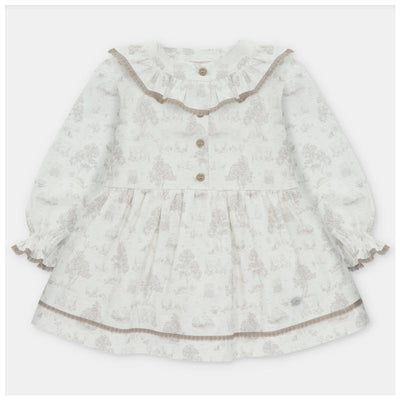 Martin Aranda - Baby Girl Dress Toile de Jouy Newport White & Beige Martin Aranda - Baby Girl Dress Toile de Jouy Newport White & Beige
