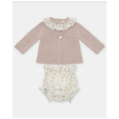 Martin Aranda - Baby Girl Peonia Set Sweater Matching Bloomer, Rosa Palo Image 1