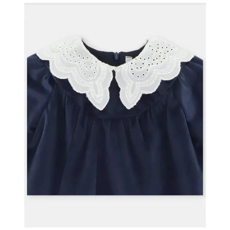 Martin Aranda - Baby Girl Velvet Holiday Dress Dark Blue Image 3
