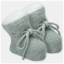 Martin Aranda booties in a soft gray sweater knit cotton blend with white cushioned tops and tied bows.