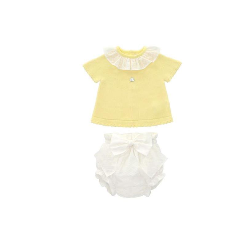 Martin Aranda - Set Jumper & Nappy Cover Knit & Woven Girl Capri, Yellow/White Image 1