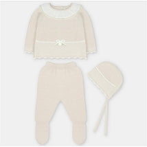 Martin Aranda Top, Leggings With Feet & Bonnet In Sweater Knit Cotton Set Blend, Aller Beige