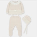 Martin Aranda Top, Leggings With Feet & Bonnet In Sweater Knit Cotton Set Blend, Aller Beige