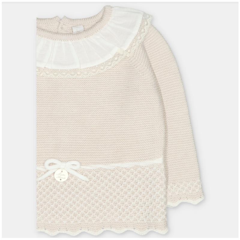 Martin Aranda Top, Leggings With Feet & Bonnet In Sweater Knit Cotton Set Blend, Aller Beige
