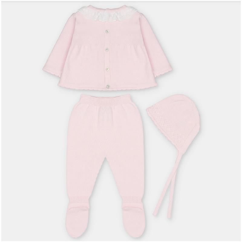 Martin Aranda Top, Leggings With Feet & Bonnet In Sweater Knit Cotton Set Blend, Boal Baby Pink