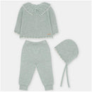 Martin Aranda Top, Leggings With Feet & Bonnet In Sweater Knit Cotton Set Blend, Pravia Sage