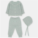 Martin Aranda Top, Leggings With Feet & Bonnet In Sweater Knit Cotton Set Blend, Pravia Sage