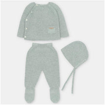 Martin Aranda Top, Leggings With Feet & Bonnet In Sweater Knit Cotton Set Blend, Pravia Sage