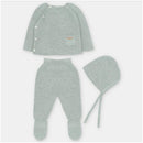 Martin Aranda Top, Leggings With Feet & Bonnet In Sweater Knit Cotton Set Blend, Pravia Sage