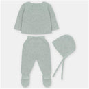 Martin Aranda Top, Leggings With Feet & Bonnet In Sweater Knit Cotton Set Blend, Pravia Sage