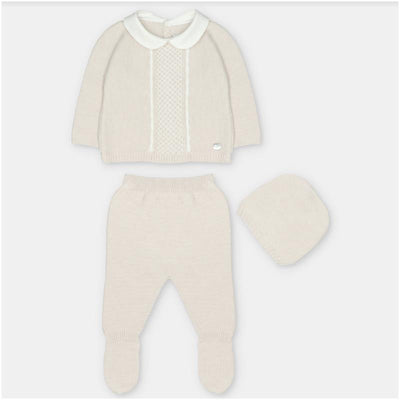 Martin Aranda Top, Leggings With Feet & Hat In Sweater Knit Cotton Set Blend, Aller Beige