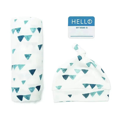 Mary Meyer - Lulujo Hello World Hat & Swaddle Set, Navy Triangles Image 1