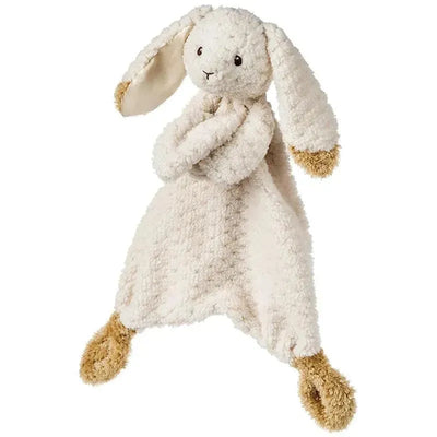 Oatmeal Bunny Lovey by Mary Meyer, a soft cream-colored plush rabbit with long ears and texture details.