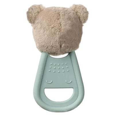 Simply Silicone Teether, featuring a soft plush bear head and a flexible, textured silicone handle, ideal for teething infants.