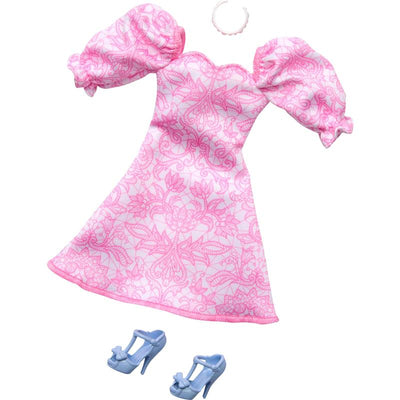 Mattel - Barbie Complete Looks Complete Outfit With Pink Puff Sleeve Dress, Necklace, And Bow Heels Image 1
