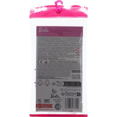 Barbie Complete Looks Fashion packaging featuring safety information and product details on a pink and white background.