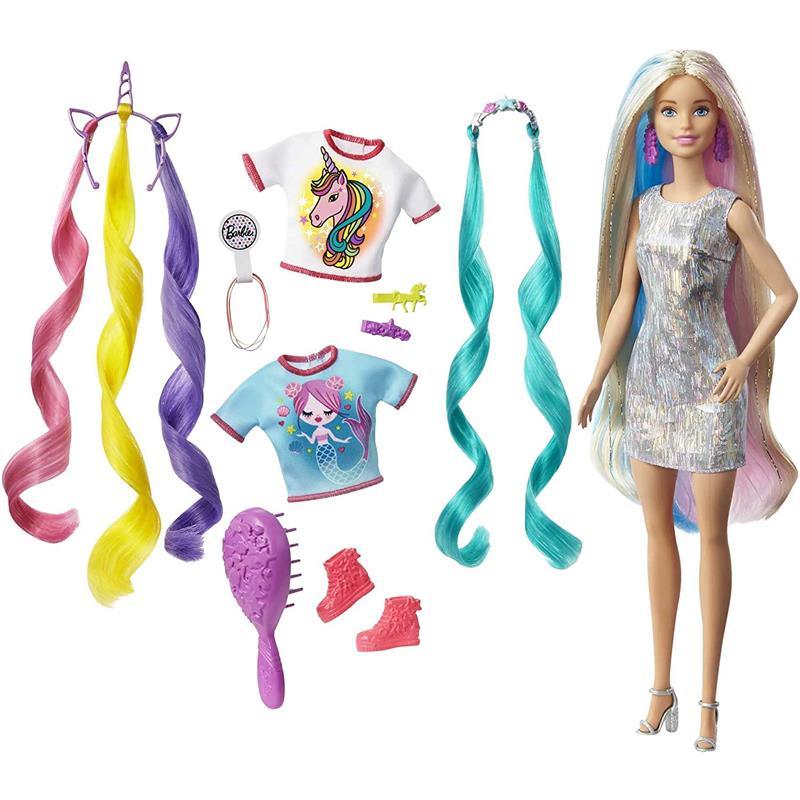 Mattel - Barbie Fantasy Long Colorful Blonde Hair with Mermaid Image 1