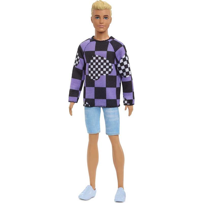 Mattel - Barbie Ken Doll, Blonde Cropped Hair in Checkered Sweater Image 1