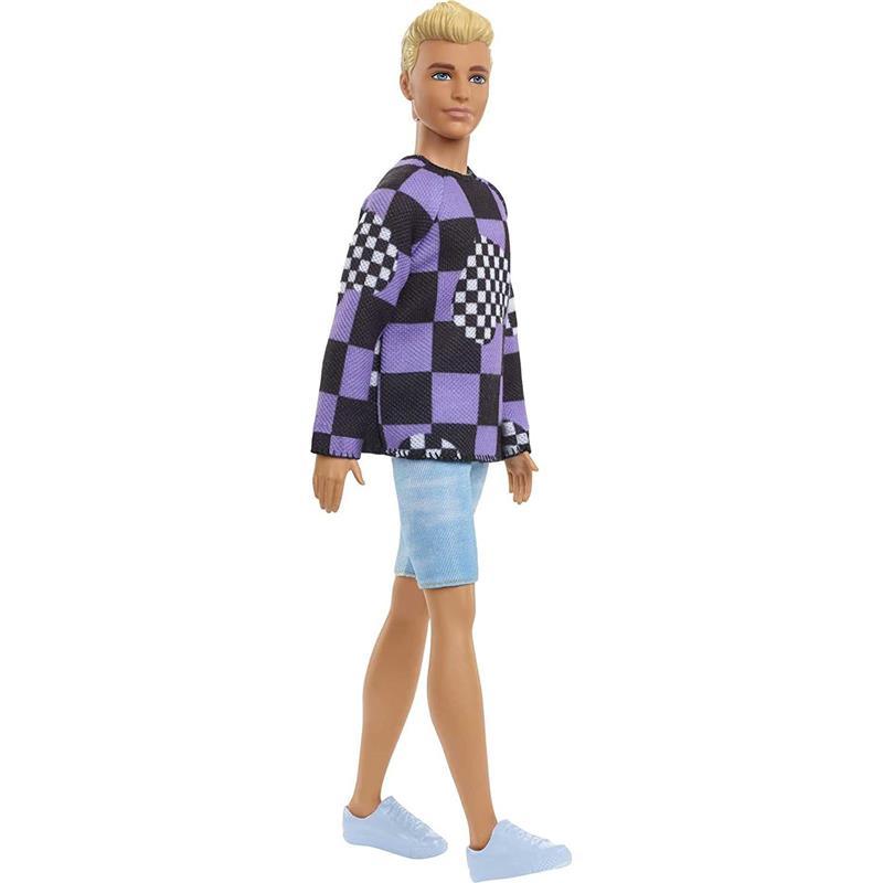 Mattel - Barbie Ken Doll, Blonde Cropped Hair in Checkered Sweater Image 2