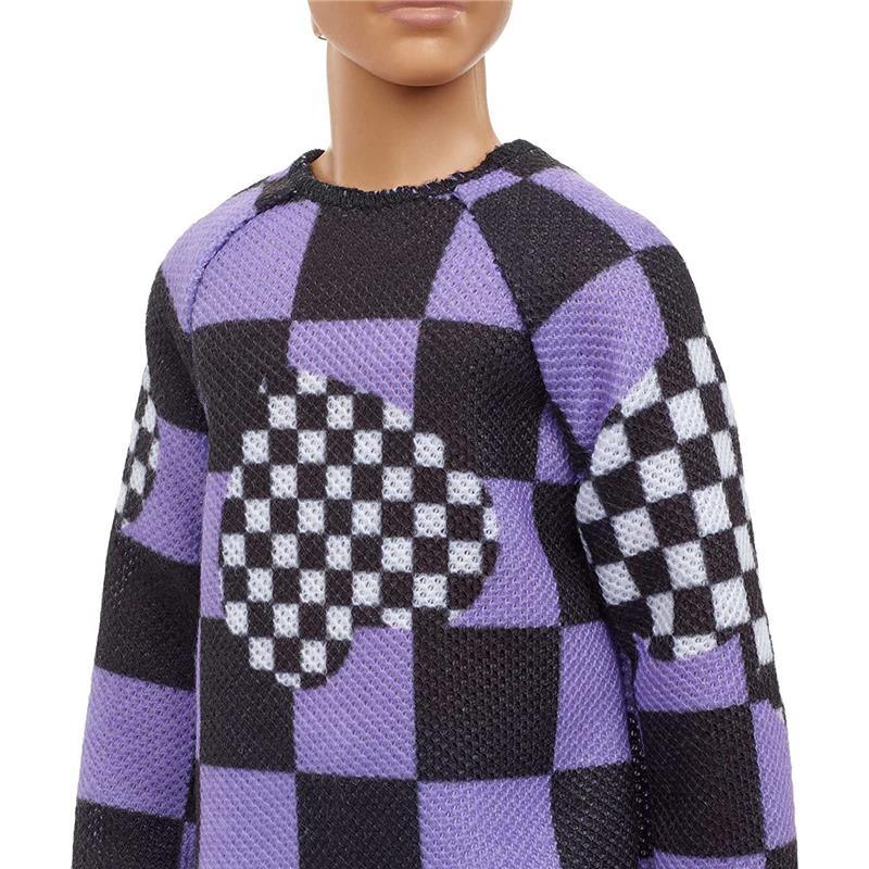 Mattel - Barbie Ken Doll, Blonde Cropped Hair in Checkered Sweater Image 3
