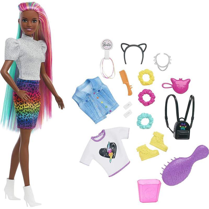 Mattel - Barbie Leopard Rainbow Hair Doll (Brunette) Image 1