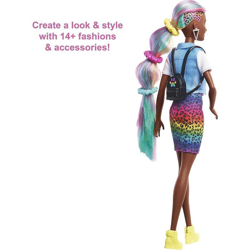 Mattel - Barbie Leopard Rainbow Hair Doll (Brunette) Image 3