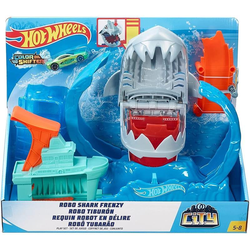 Mattel Hot Wheels City Color Changing Robo Shark Jump Frenzy Play Set Image 1
