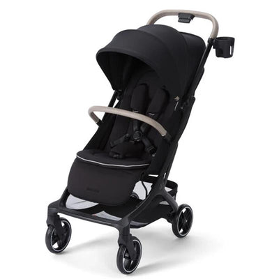 Maxi-Cosi Oxford Cabin Lightweight Travel Stroller in Sea Shadow with a sleek black design and adjustable canopy.