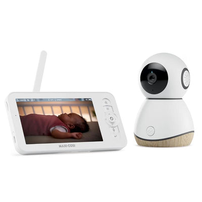Maxi-Cosi See Pro 360 Baby Monitor showing a sleeping infant on the parent unit screen.