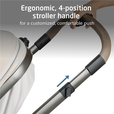 Ergonomic, 4-position stroller handle of the Maxi-Cosi Zelia Pro Travel System for customizable, comfortable pushing.