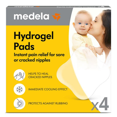 Medela Hydrogel Pads for instant pain relief from sore or cracked nipples, includes benefits and usage instructions.